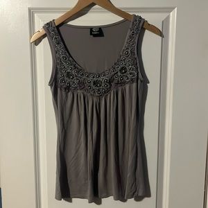 Bobeau Beaded Tank, Size XS, Gray